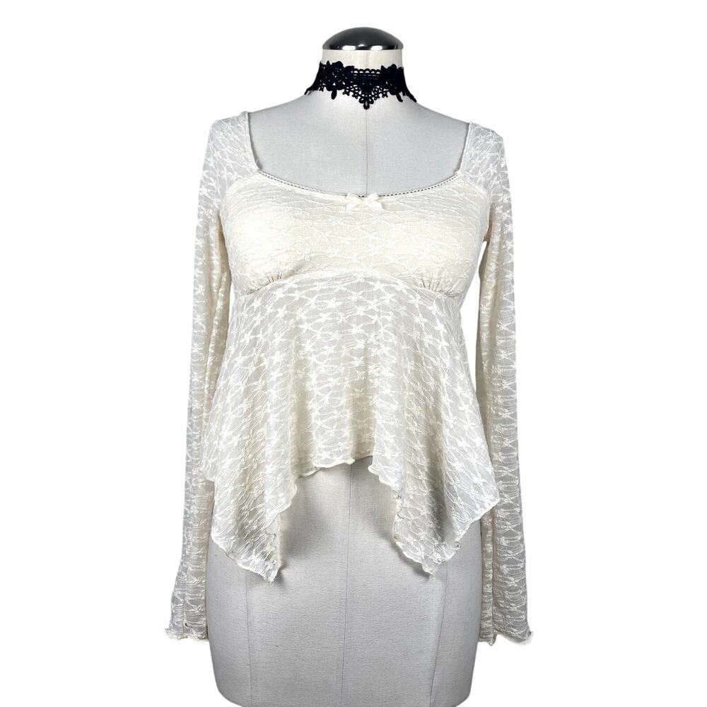 H+H Cute White Lace Baby Doll Asymmetrical Cottage Fairy Core Coquette Top S